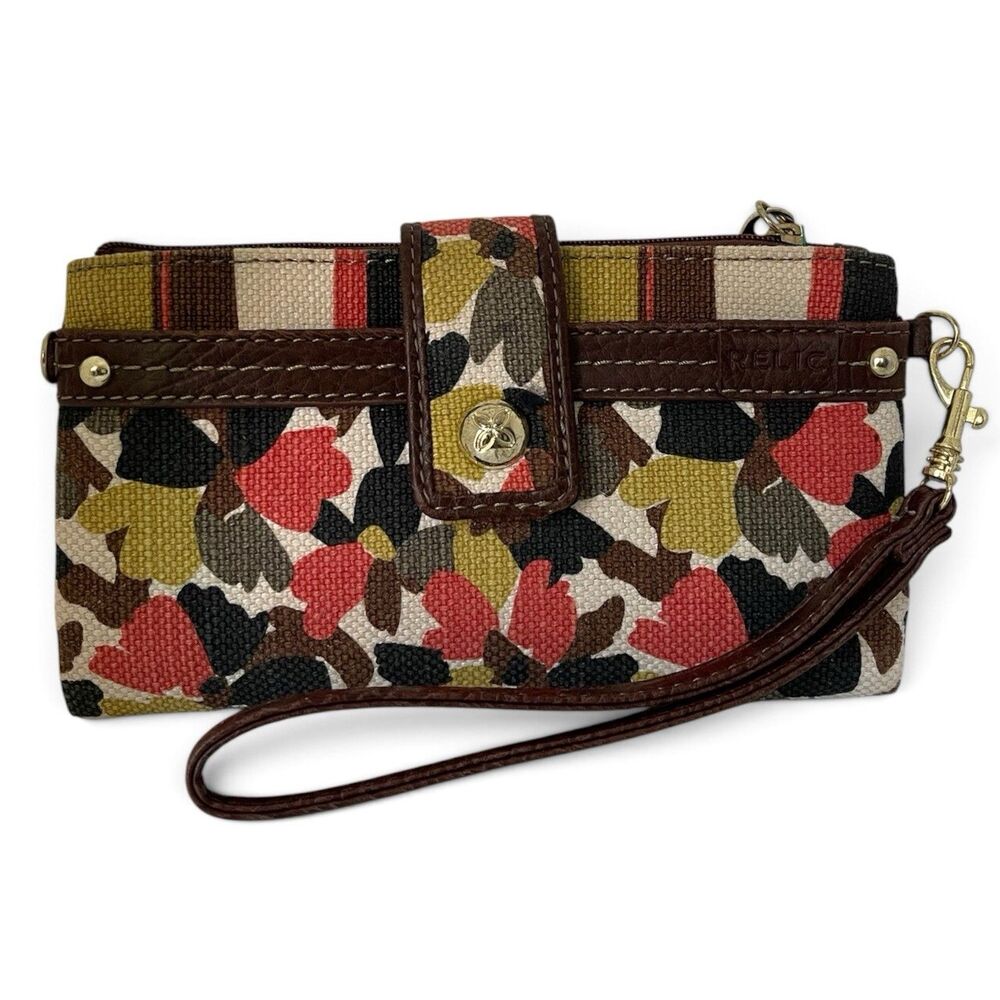 Relic Women's Floral Canvas Wristlet with Faux Leather Trim